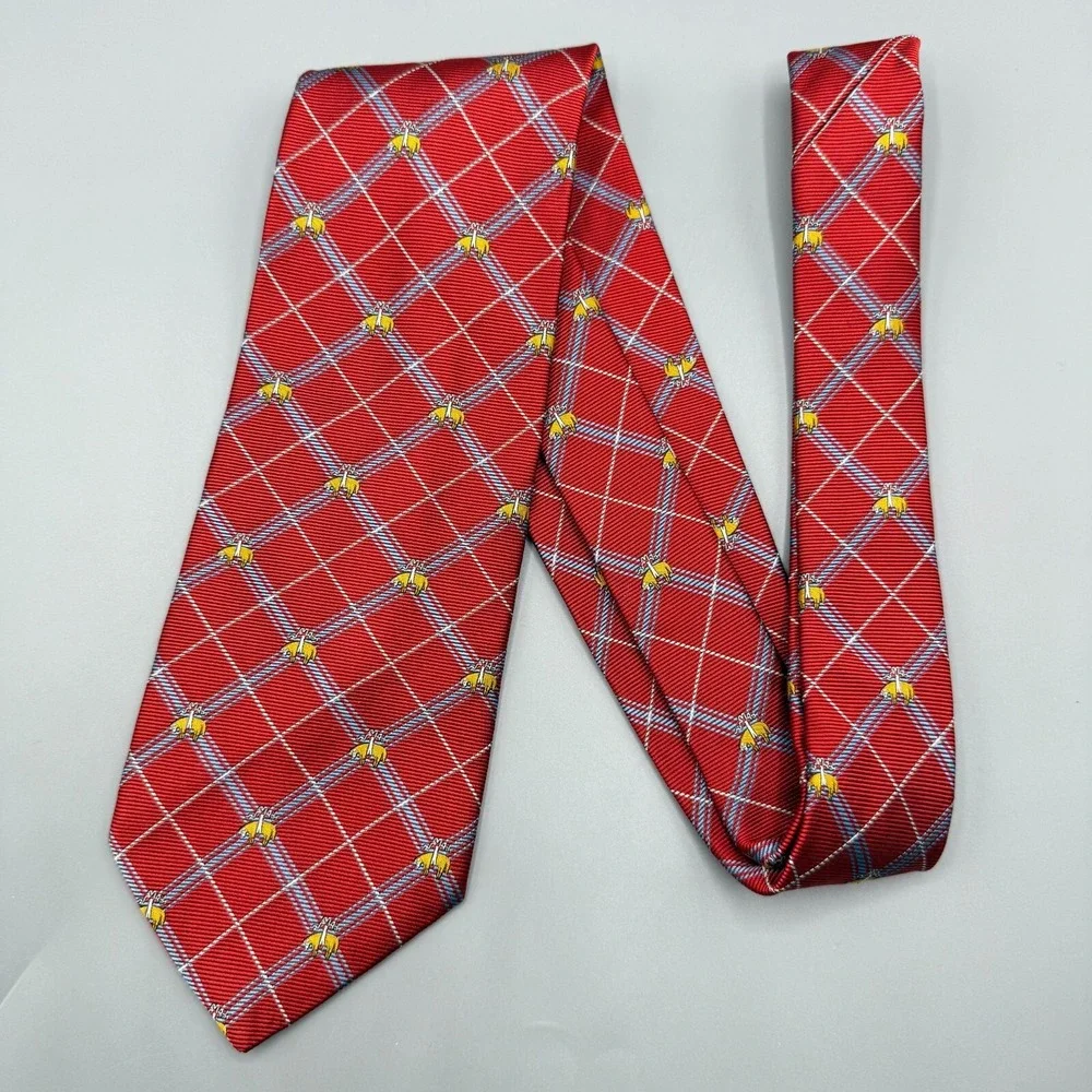 Brooks Brothers Makers Tie Mens Red Golden Fleece Geometric Silk Classic Necktie